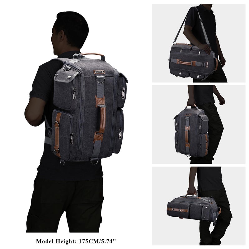 WITZMAN Travel Backpack for Men and Women Carry On Canvas Backpack Duffel Bag for Airplanes Fit 17 Inch Laptop (6661 canvas black) - Image 3